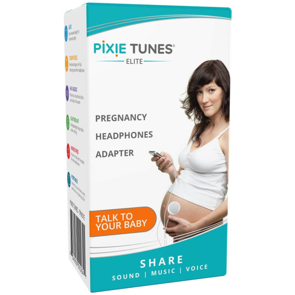 Plays and Shares Music Sound and Voices to The Womb Baby-Bump Headphones White Including bebon Tunes APP Premium Baby Bump Speaker System iOS and Android 